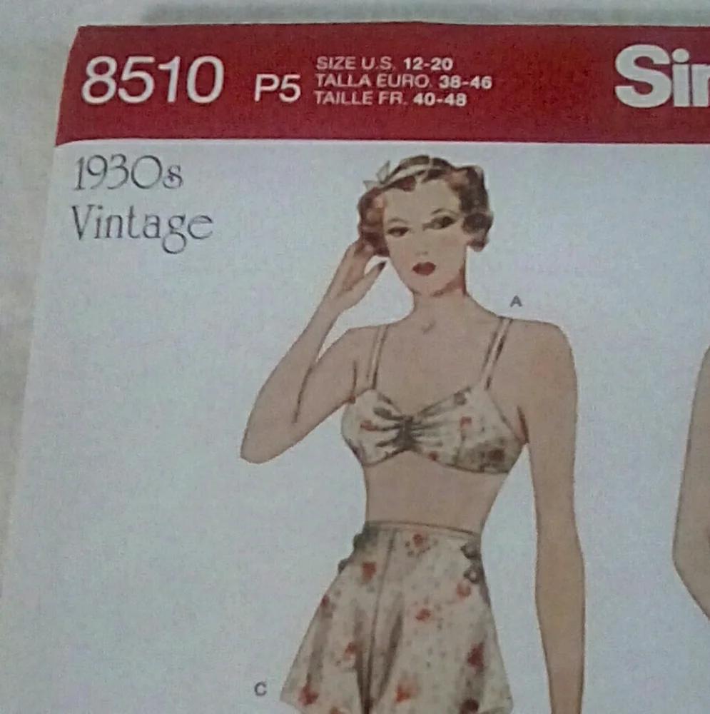 Simplicity 8510 1930s vintage bra & panties sz 12-20
